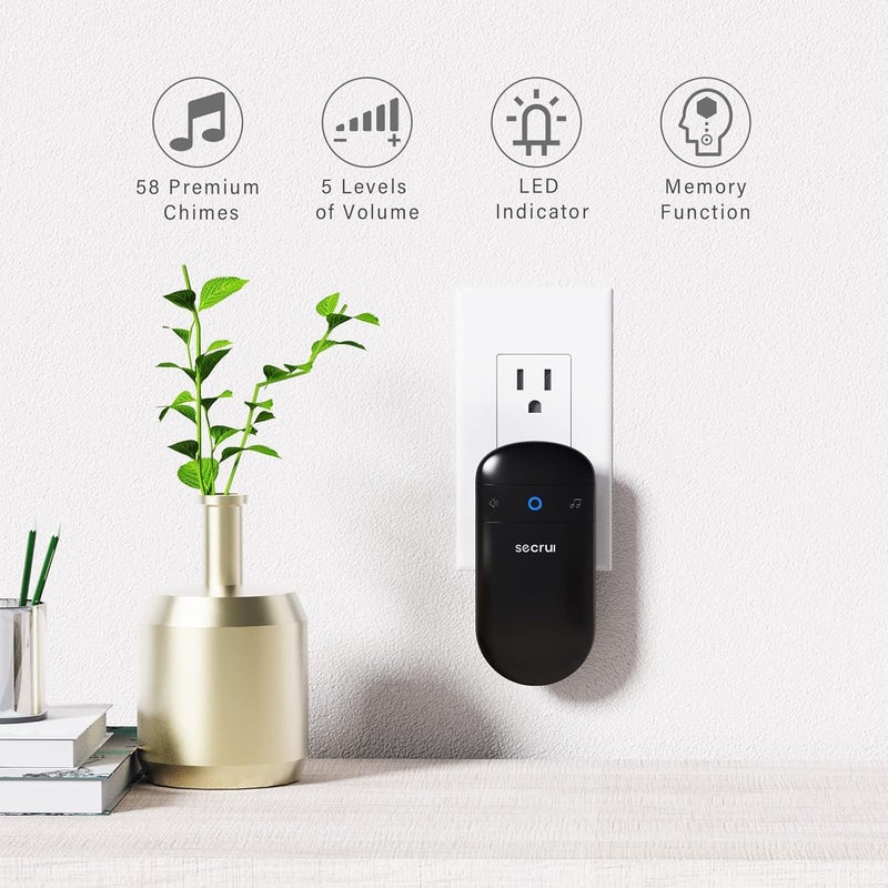 SECRUI Doorbell–Doorbell Wireless Kits for Front Door – Battery Operated Doorbell with 52 Chimes, Flash Lights, 5 Volume Levels – Waterproof Modern Doorbell (1 Push Button 1 Receiver) - Image 2